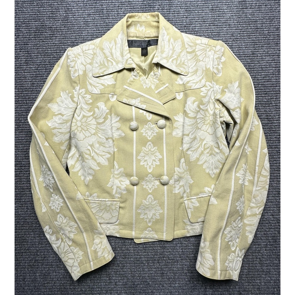 Apostrophe Jacket Womens 8 Beige Floral Jacquard‎ Pea Coat Short Lined Twill